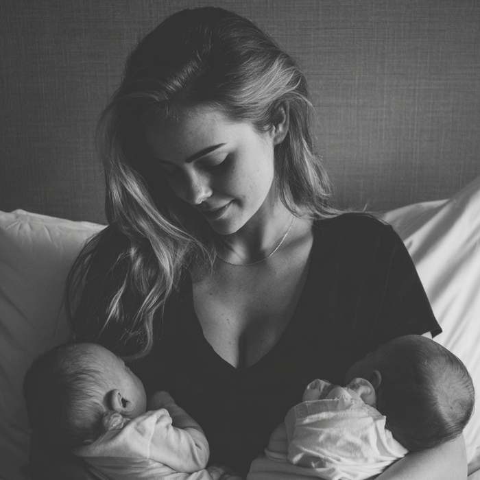 Mama liegt mit ihren zwei Babys